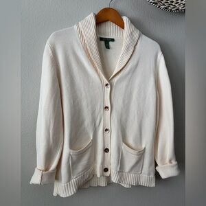 Ralph Lauren Button Front Cardigan Sweater Cream White Women’s Large L